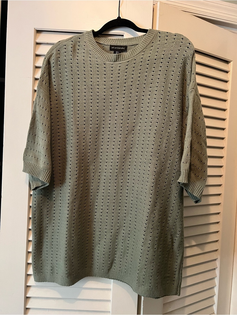 Women's Openwork Knit Short-Sleeve Tunic in Olive